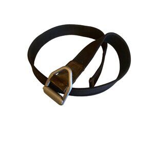 Bison Made Mens Black Nylon & Brown Leather Adjustable Belt With Metal Buckle